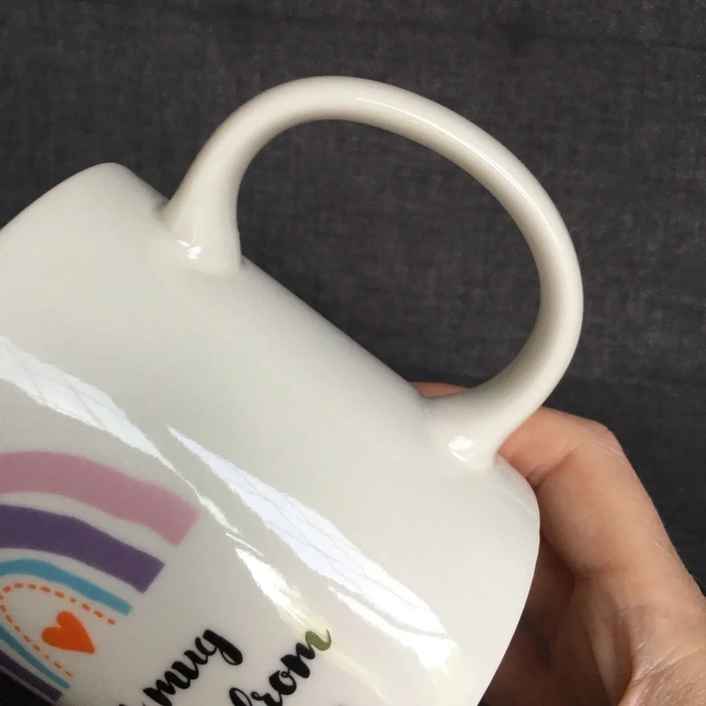 “This mug is a hug from me to you,” Coffee Mug, Ivory, Cream, 11 oz